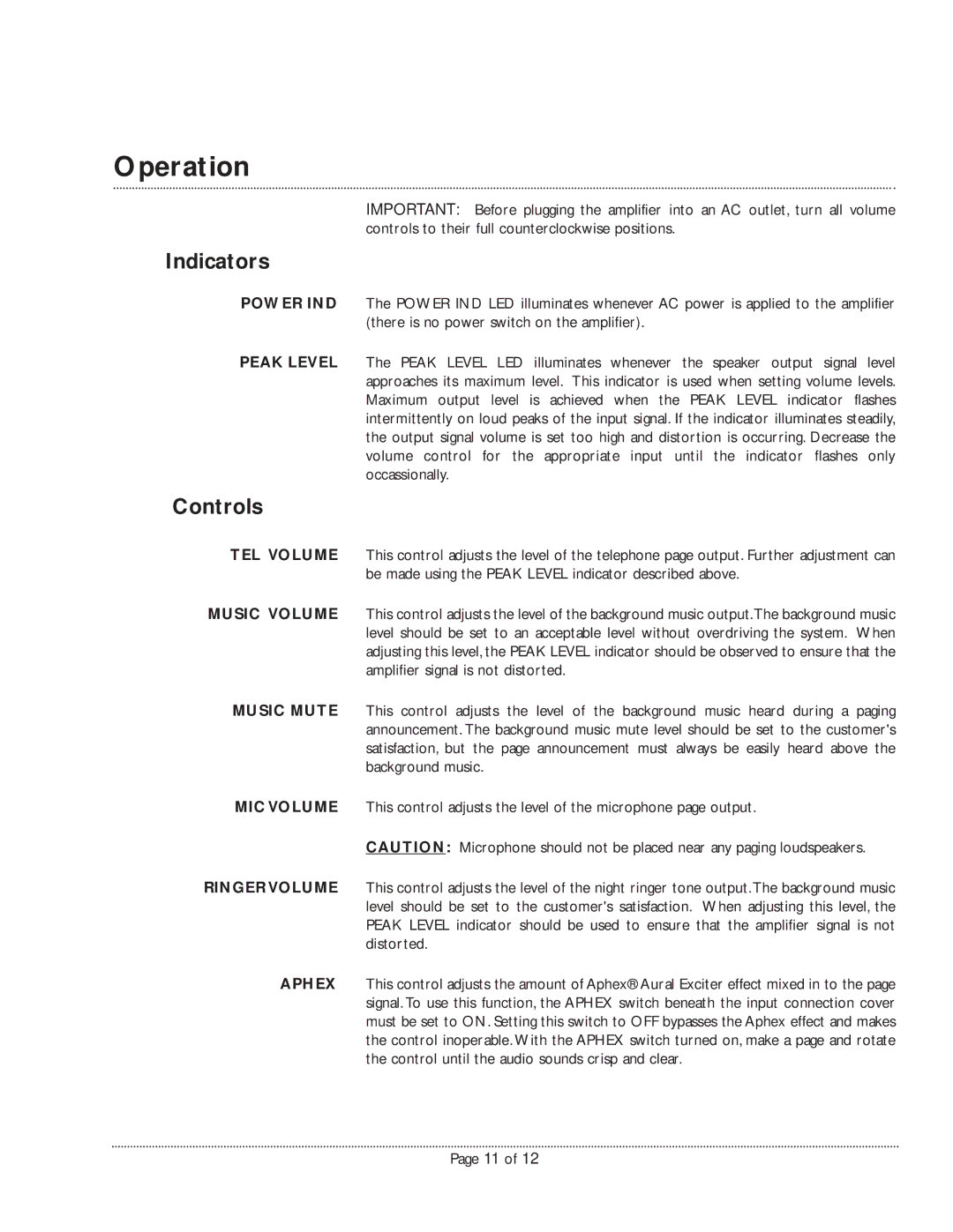 Bogen TPU250 manual Operation, Indicators, Controls 