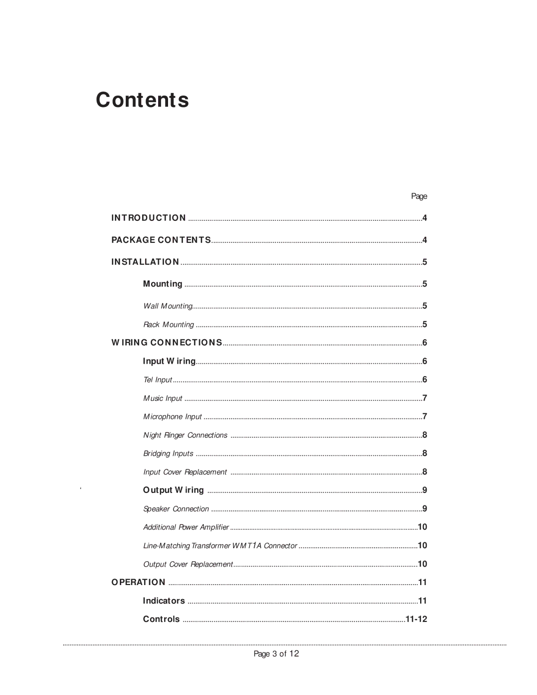 Bogen TPU250 manual Contents 