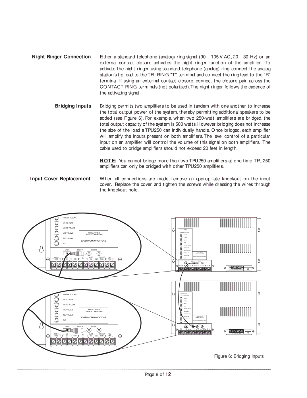 Bogen TPU250 manual Bridging Inputs 