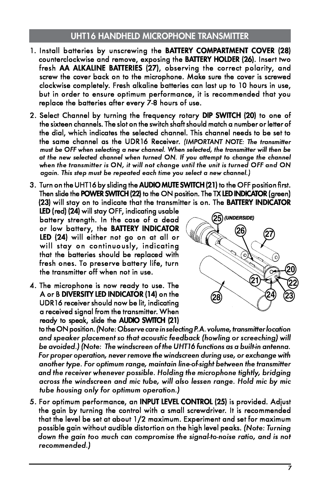 Bogen UDMS16BP, UDMS16HH instruction manual UHT16 HANDHELD MICROPHONE TRANSMITTER 