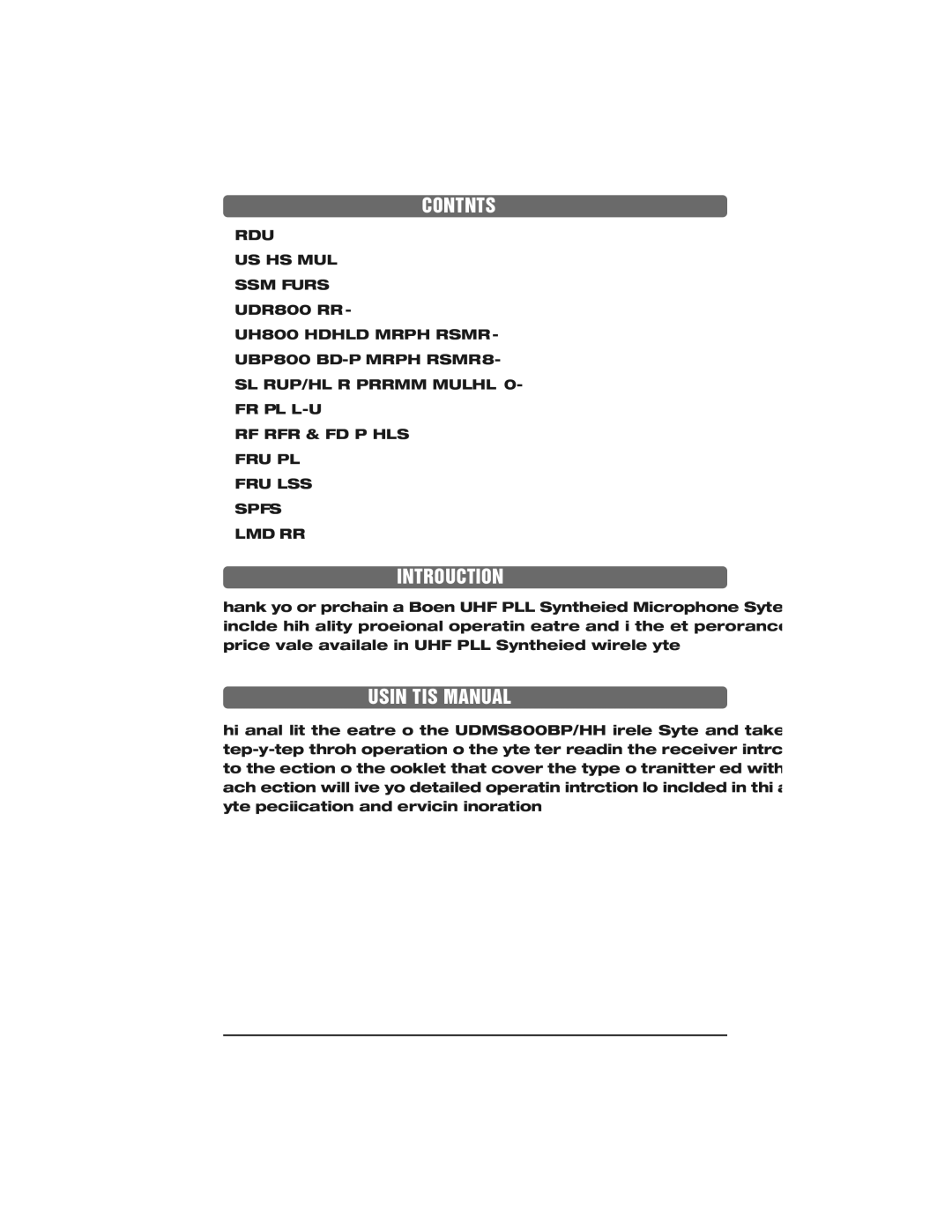 Bogen UDMS800BP, UDMS800HH instruction manual Contents, Introduction, Using this Manual 