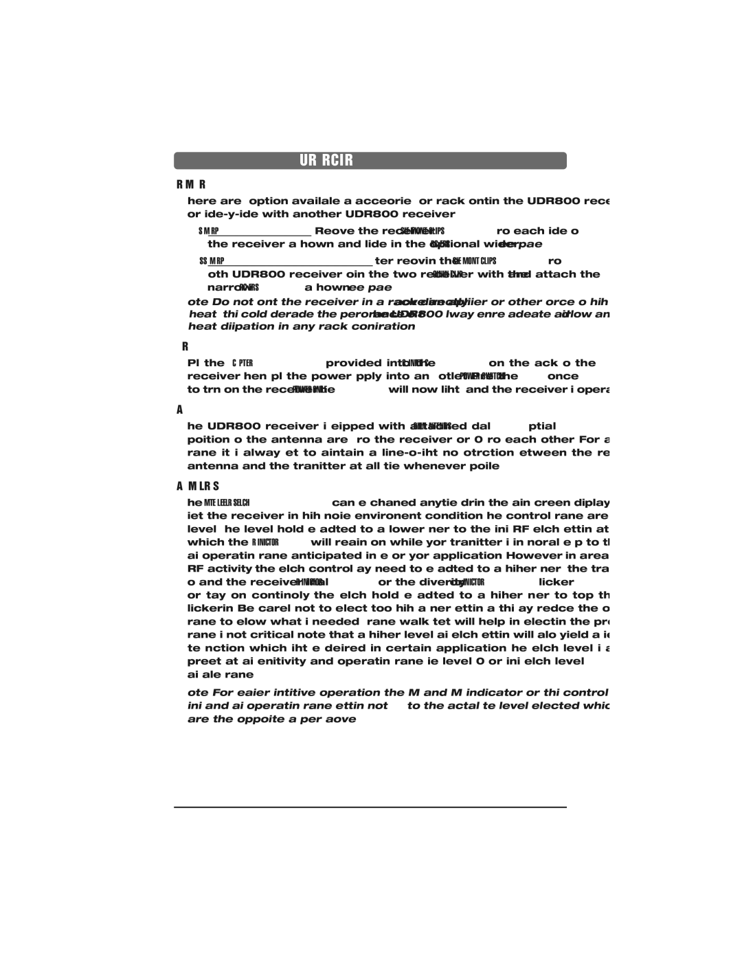 Bogen UDMS800BP, UDMS800HH instruction manual UDR800 Receiver, Rack Mounting the Receiver, Powering the Receiver, Antennas 