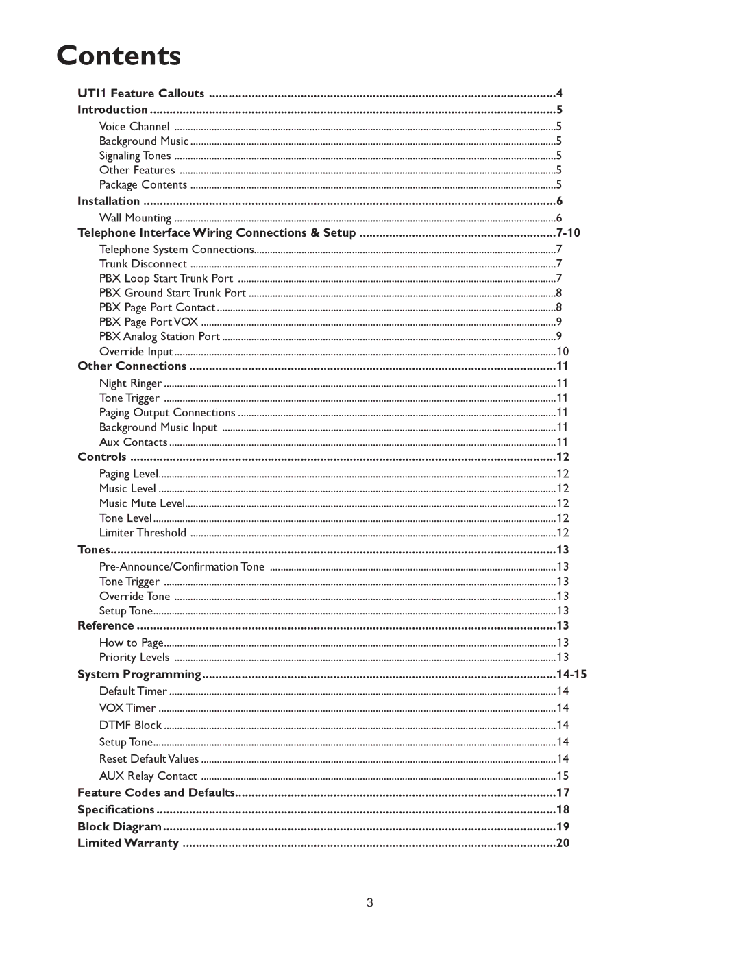 Bogen UTI1 specifications Contents 