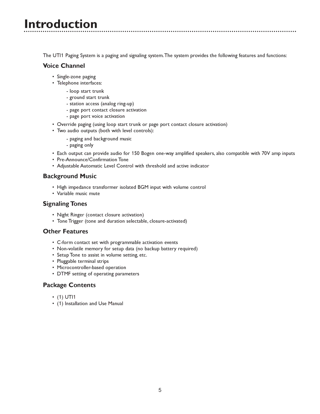 Bogen UTI1 specifications Introduction 