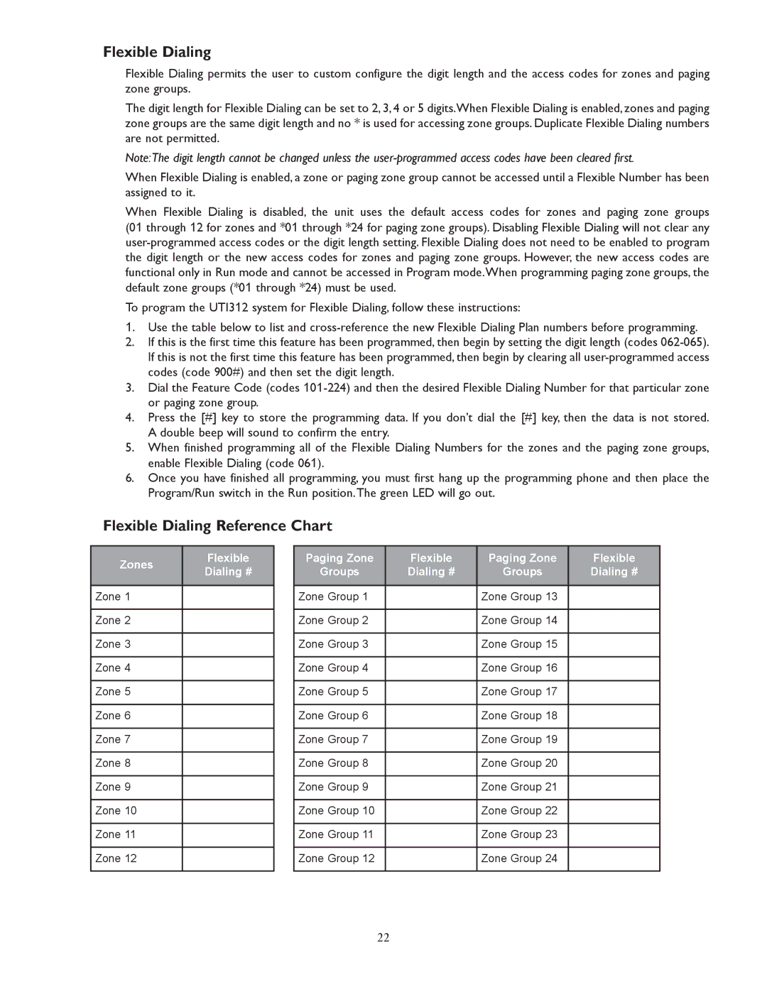 Bogen UTI312 specifications Flexible Dialing Reference Chart 