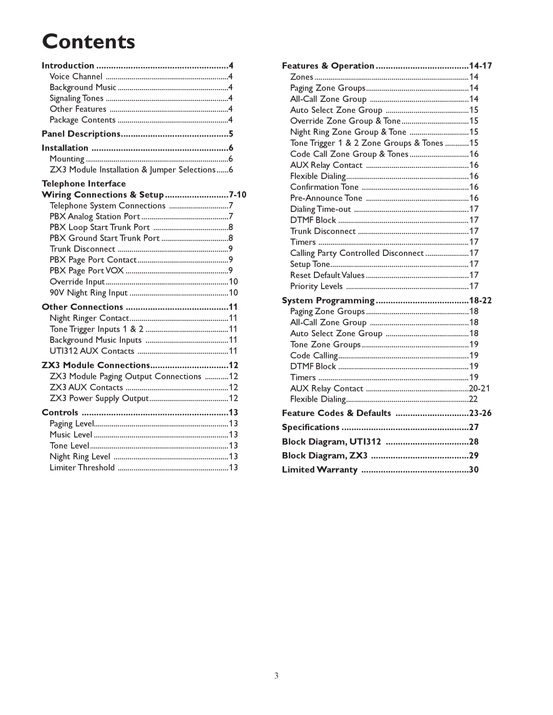 Bogen UTI312 specifications Contents 