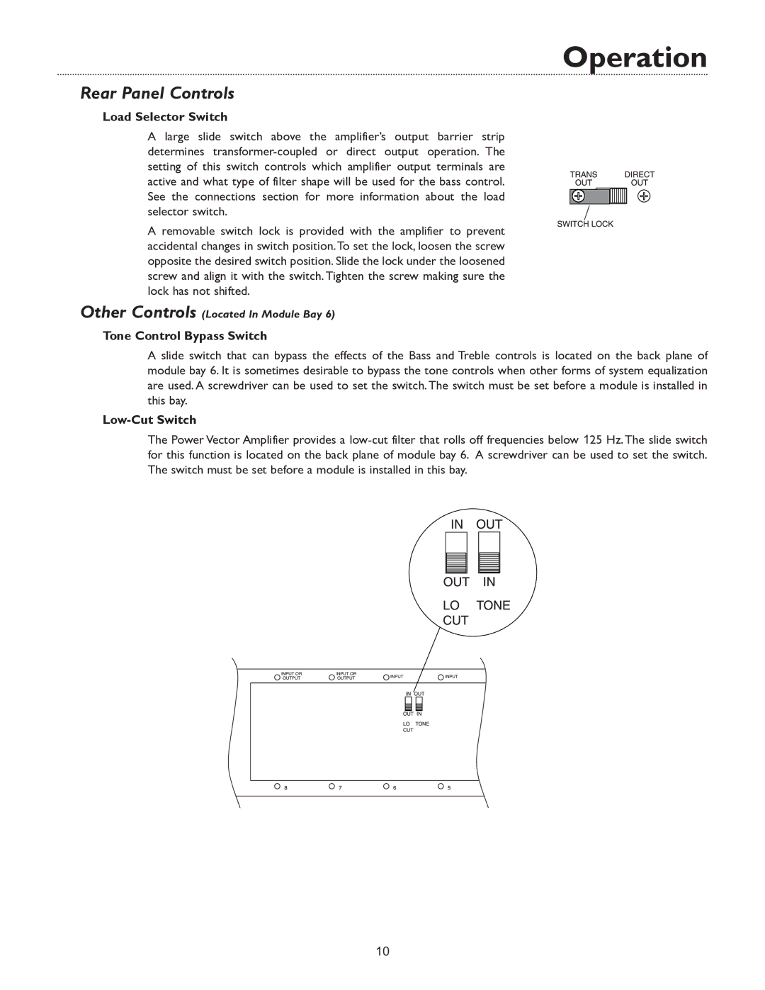 Bogen V35, & V250 specifications Rear Panel Controls, Load Selector Switch 