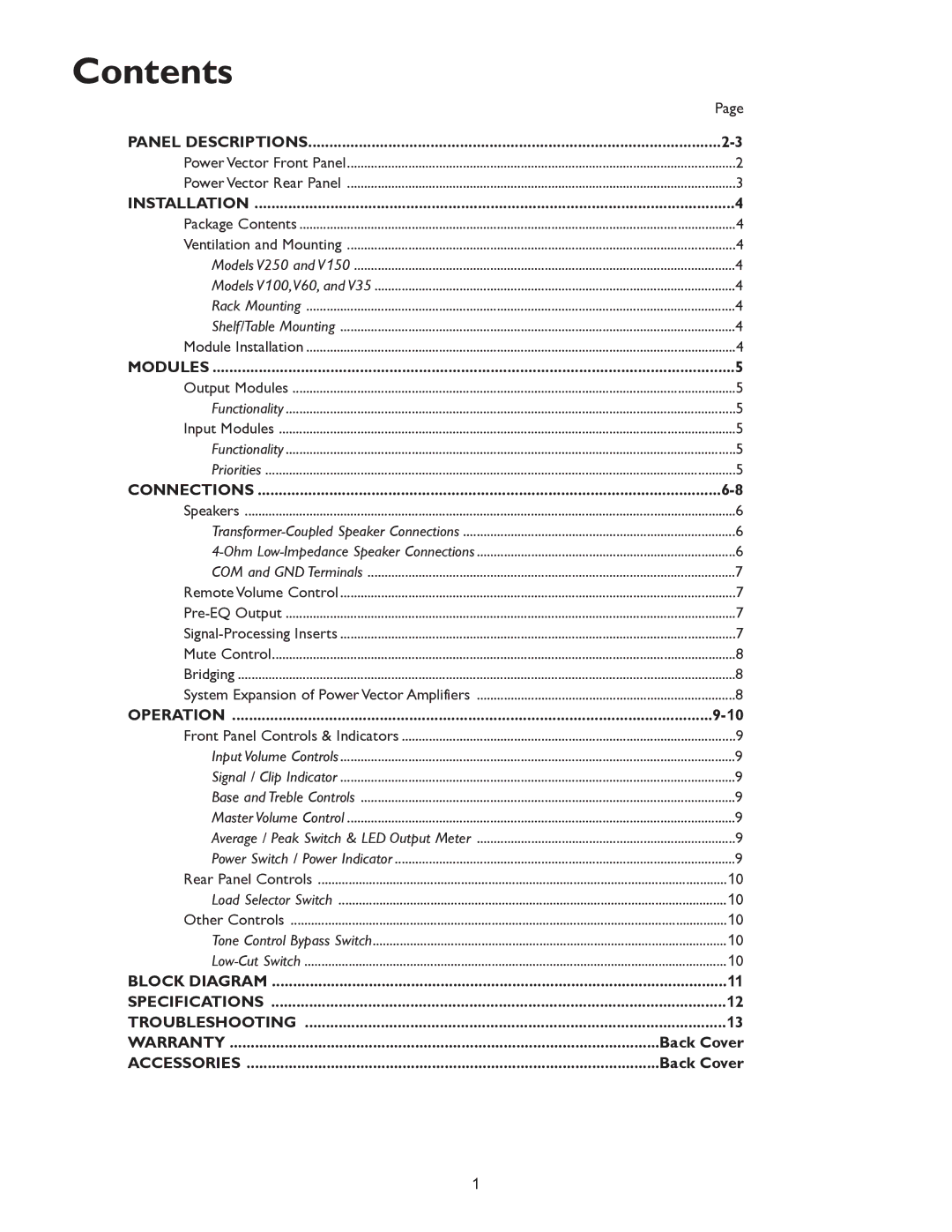 Bogen & V250, V35 specifications Contents 