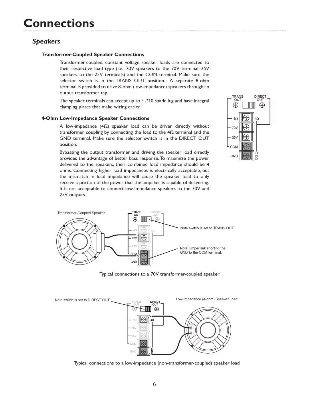 Bogen V35, & V250 Speakers, Transformer-Coupled Speaker Connections, Ohm Low-Impedance Speaker Connections 