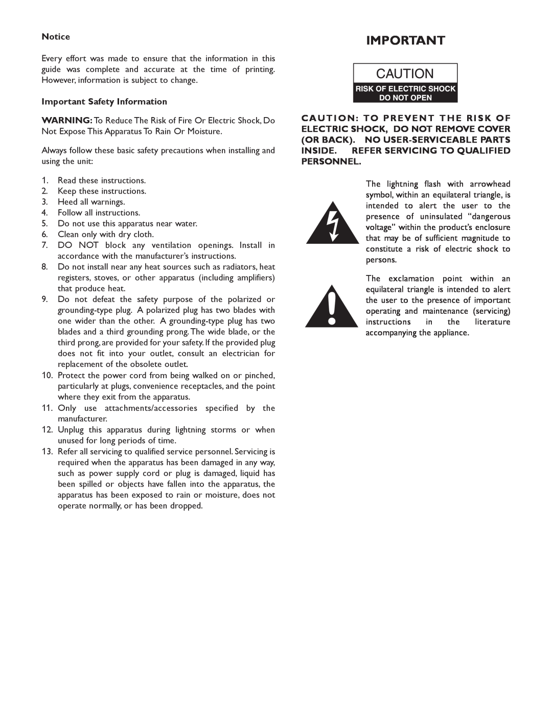 Bogen V35, & V250 specifications Important Safety Information 