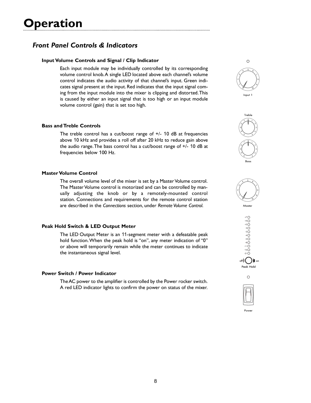 Bogen VMIX specifications Operation, Front Panel Controls & Indicators 