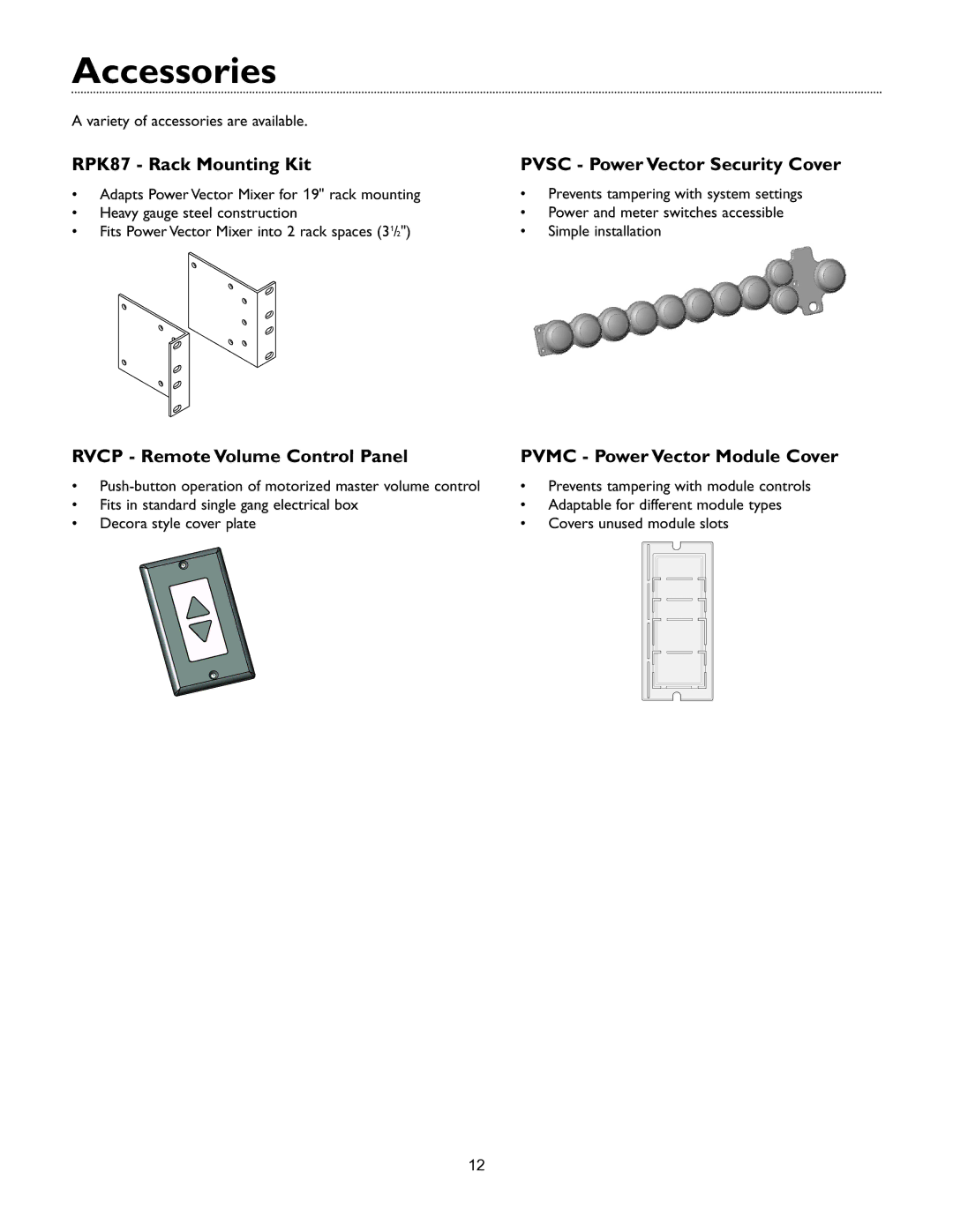 Bogen VMIX specifications Accessories, RPK87 Rack Mounting Kit 
