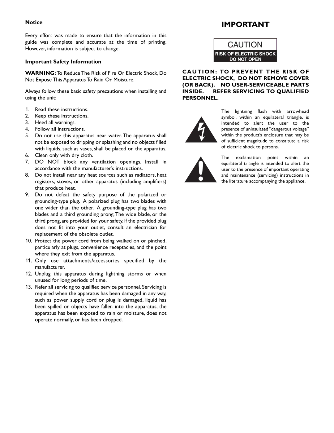 Bogen VMIX specifications Important Safety Information 