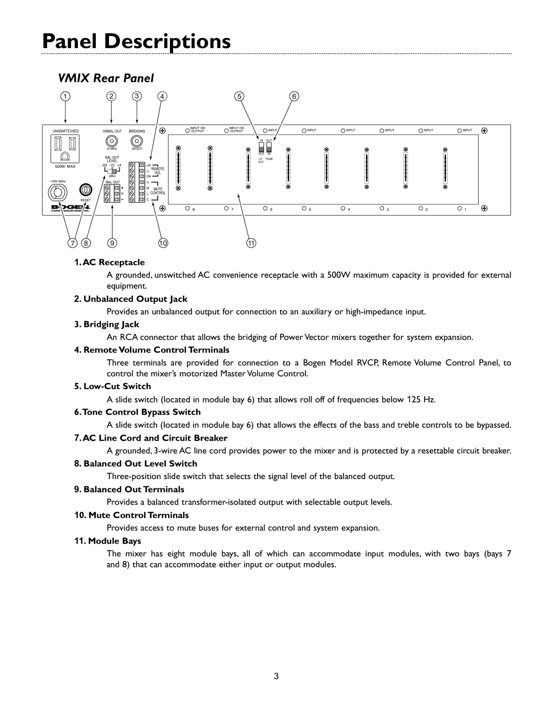 Bogen VMIX specifications Vmix Rear Panel 