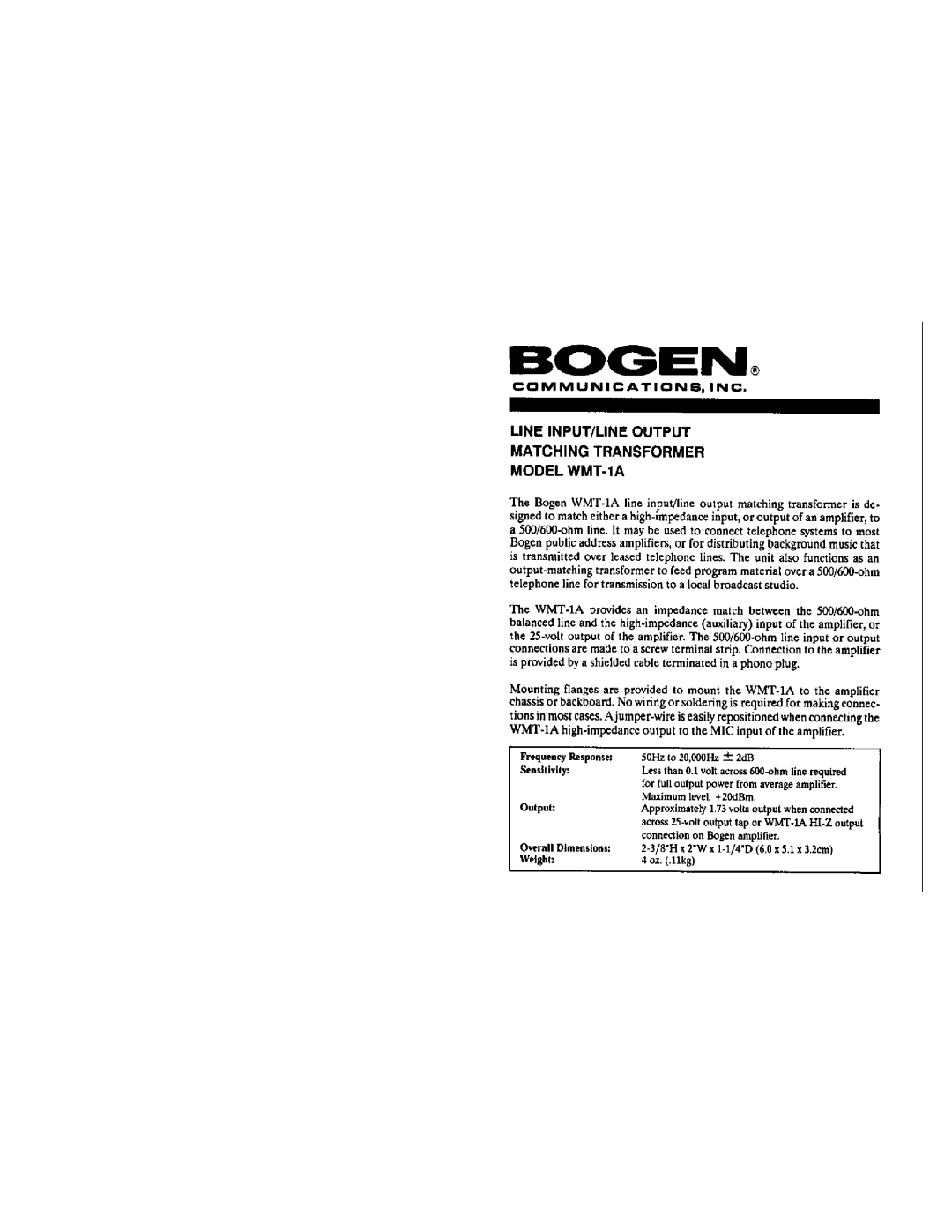 Bogen WMT-1A manual 