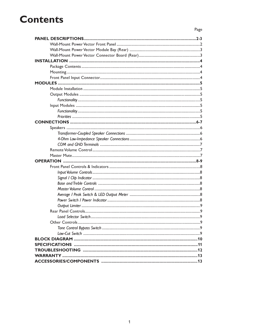 Bogen & WV250, WV100 specifications Contents 