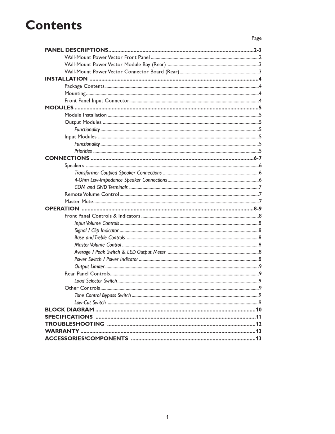 Bogen & WV250, WV100 specifications Contents 