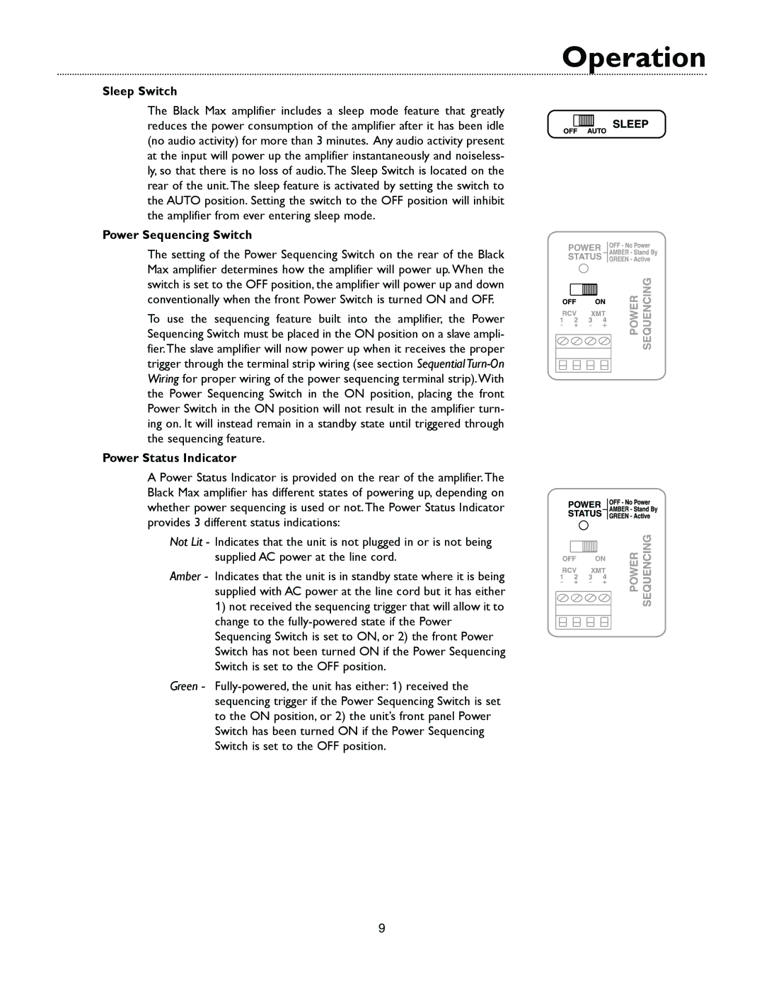 Bogen X600, X450, X300 manual Sleep Switch, Power Status Indicator 