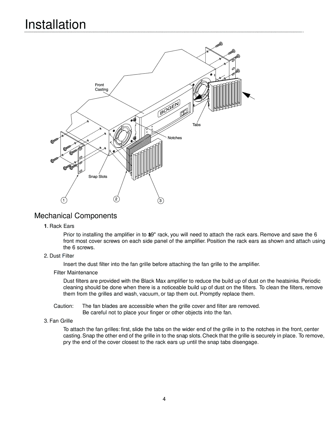 Bogen X450, X600, X300 manual Installation, Mechanical Components 