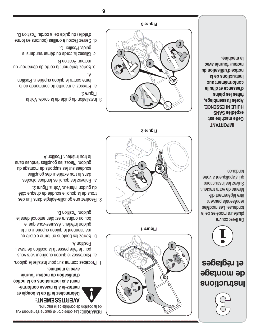 Bolens 100 warranty Réglages et 