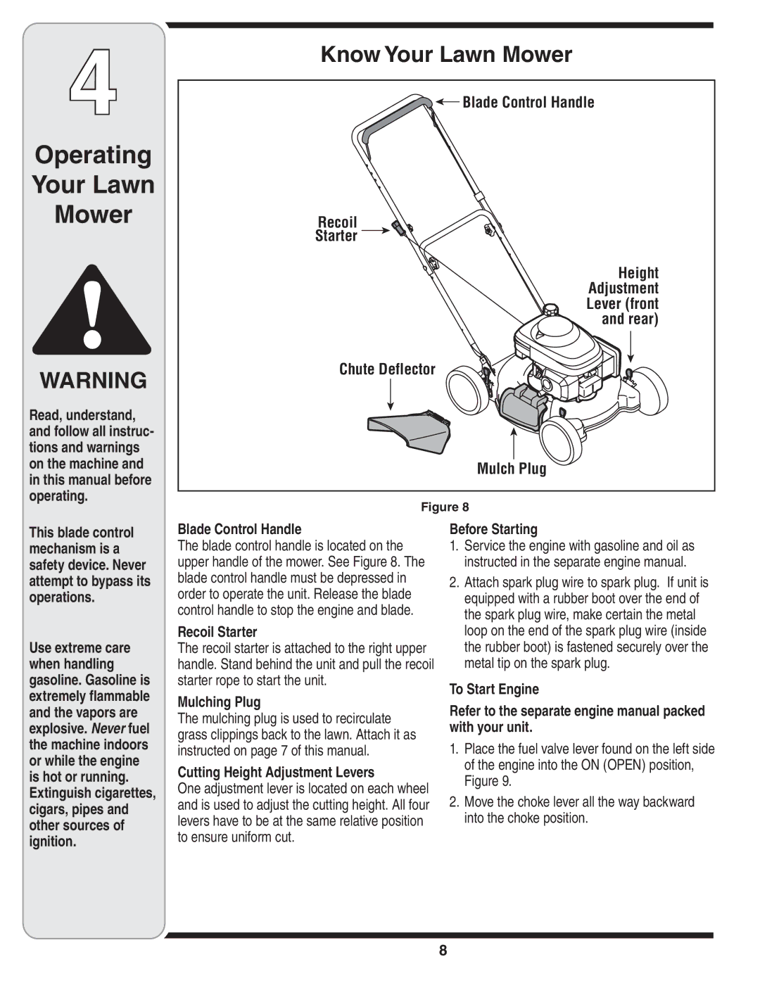 Bolens 100 warranty Operating Your Lawn Mower, Know Your Lawn Mower 