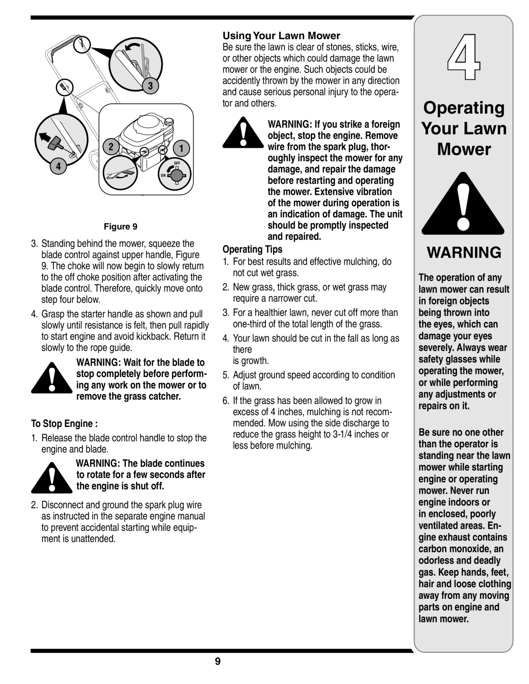 Bolens 100 warranty To Stop Engine, Using Your Lawn Mower, Operating Tips 