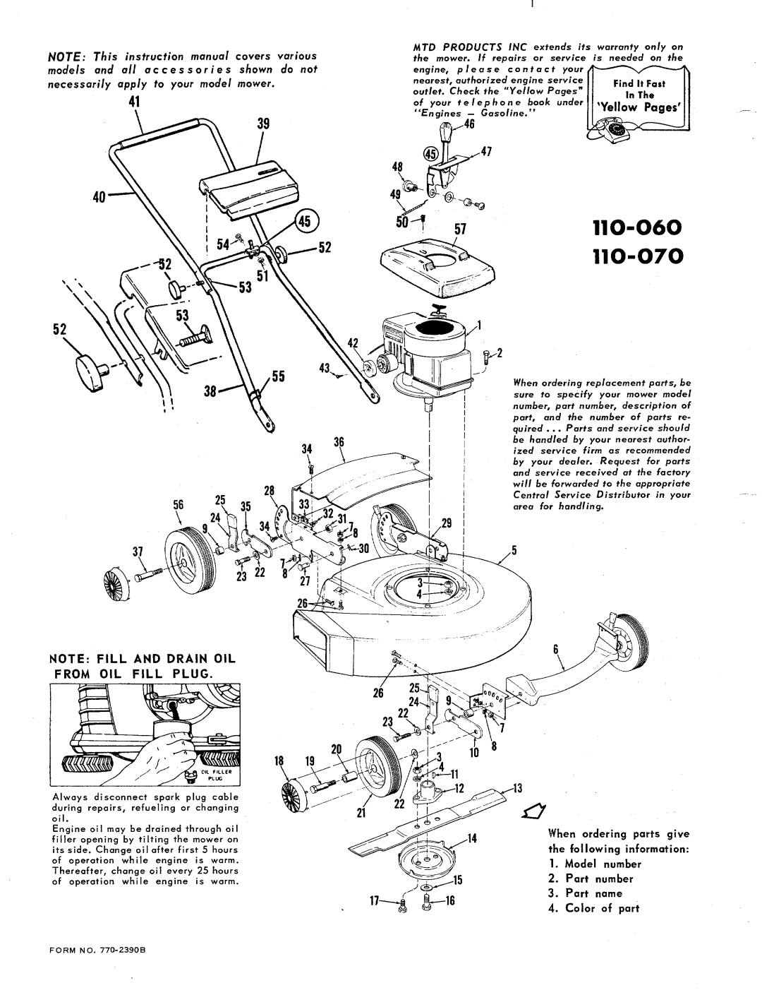 Bolens 110-060, 110-070 manual 