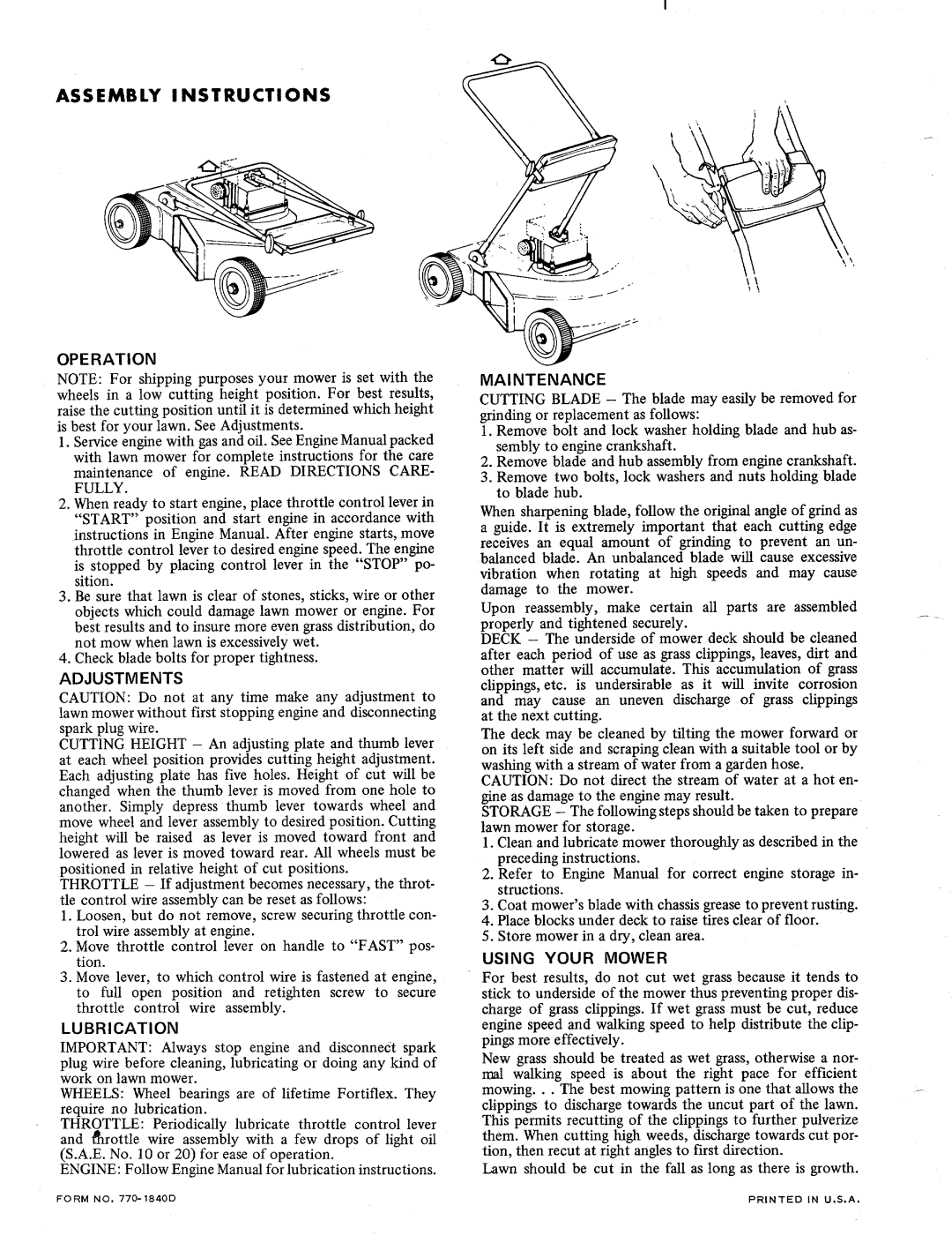 Bolens 110-060, 110-070 manual 