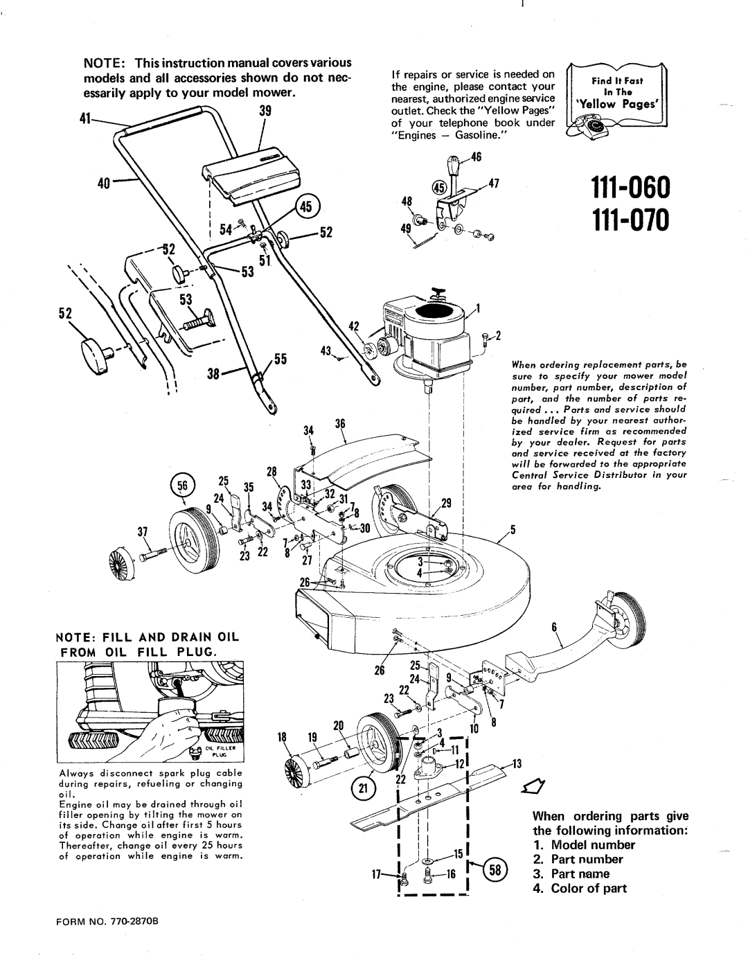 Bolens 111-060, 111-070 manual 