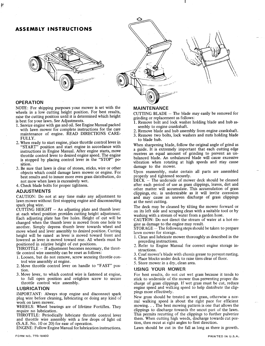 Bolens 111-060, 111-070 manual 