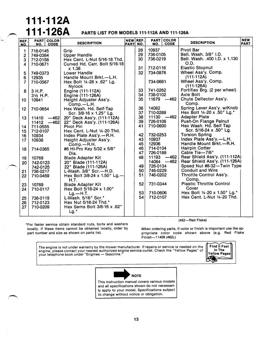 Bolens 111-126A, 111-112A manual 