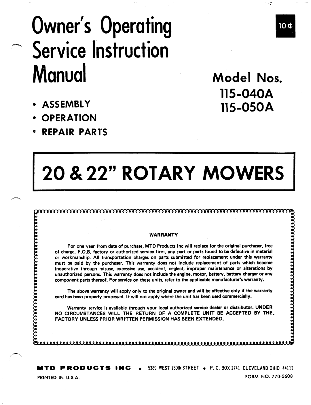 Bolens 115-040A, 115-050A manual 
