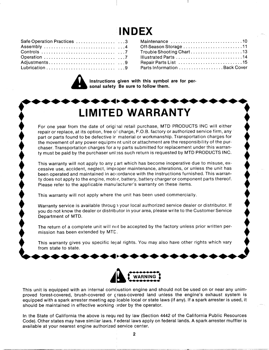 Bolens 115-500-000 manual 