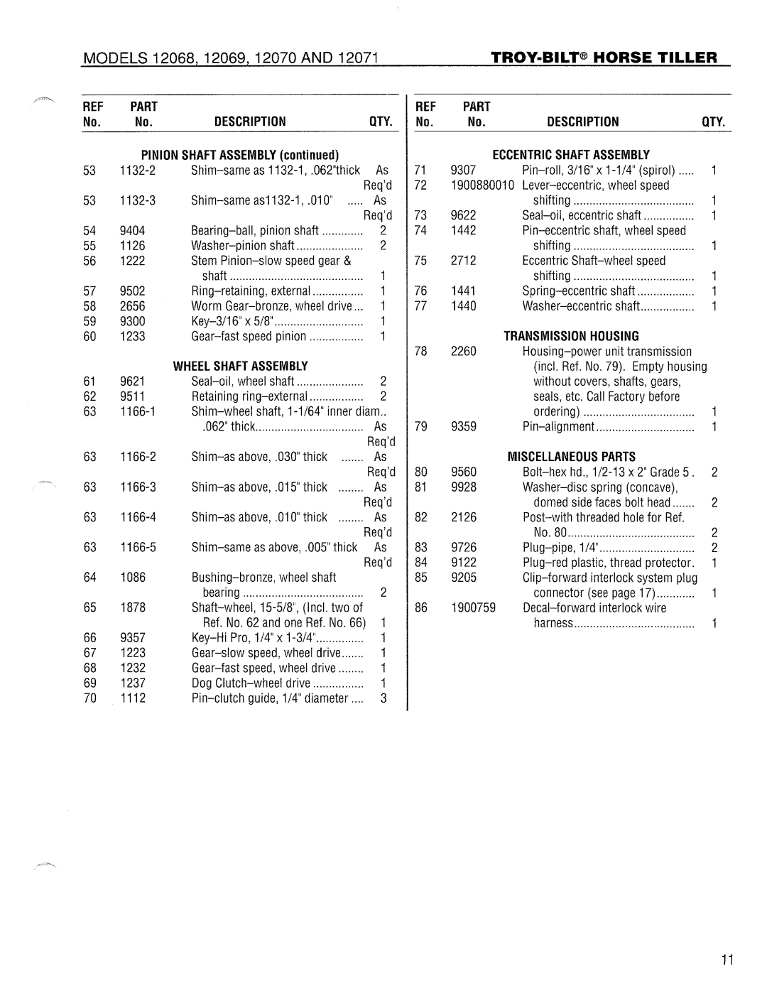 Bolens 12071, 12089C, 12069, 12068, 12070 manual 