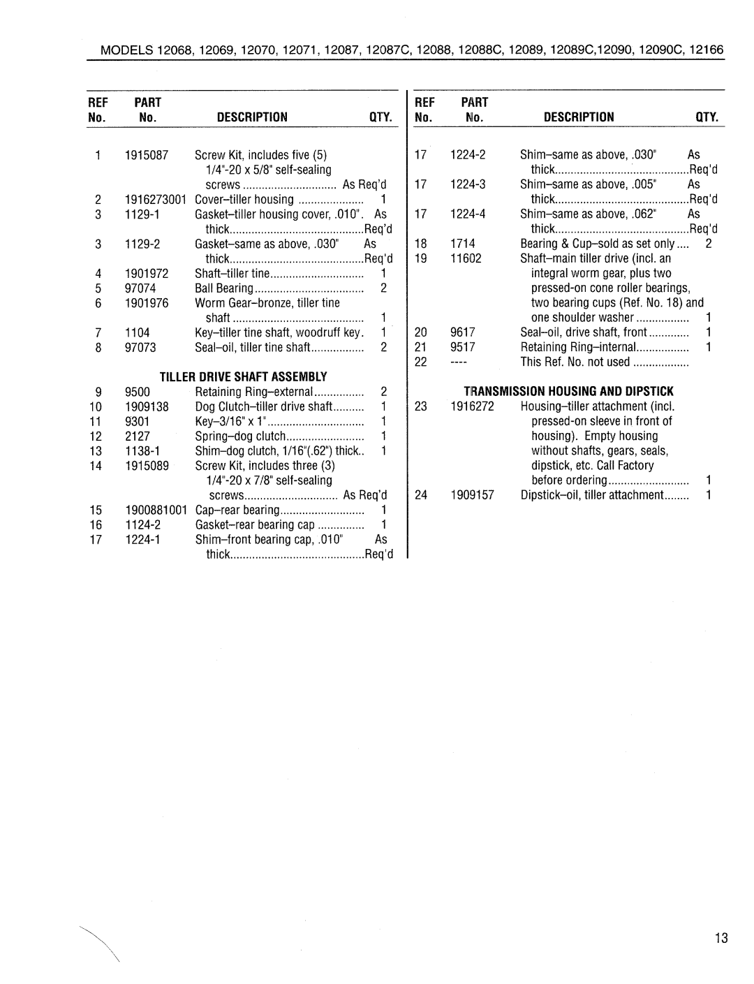 Bolens 12087C, 12090C, 12088C manual 