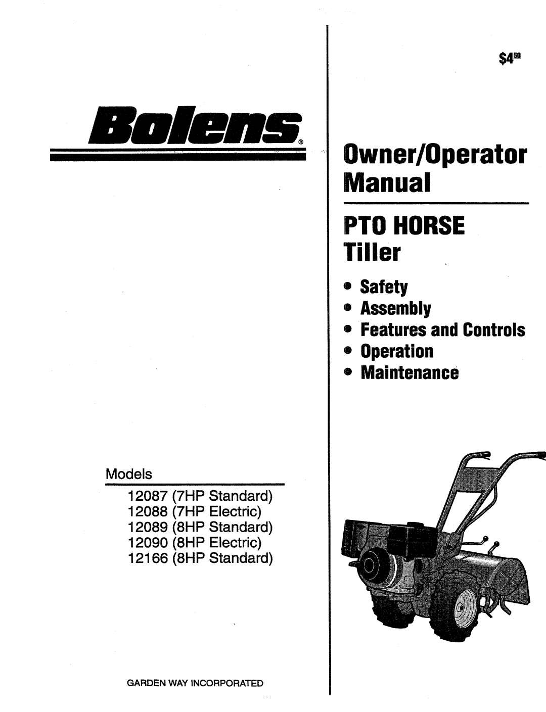 Bolens 12090-8HP, 12166-8HP, 12088-7HP, 12087-7HP, 12089 manual 