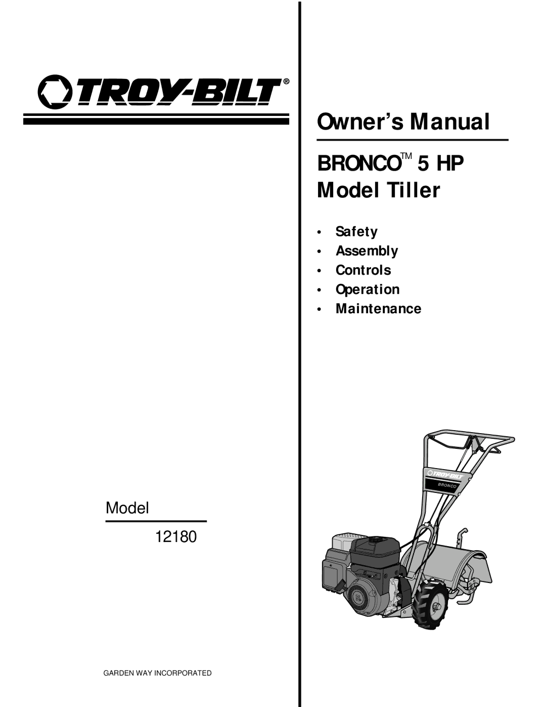 Bolens 12180 owner manual Broncotm 5 HP 