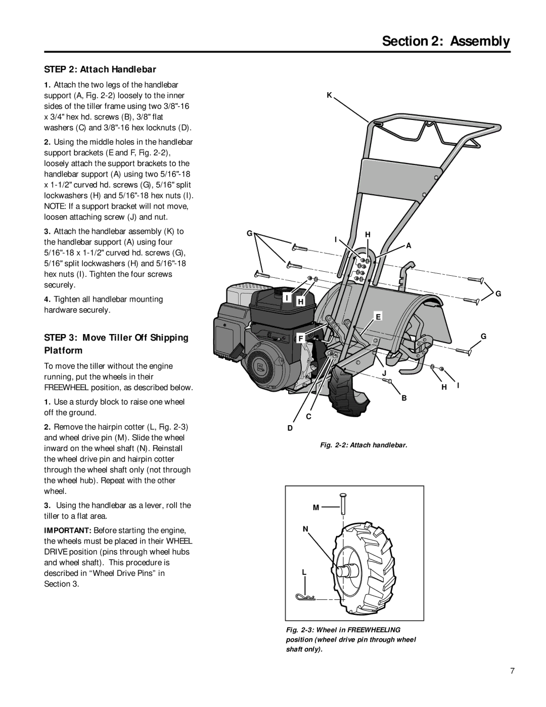 Bolens 12180 owner manual Attach Handlebar, Move Tiller Off Shipping Platform 