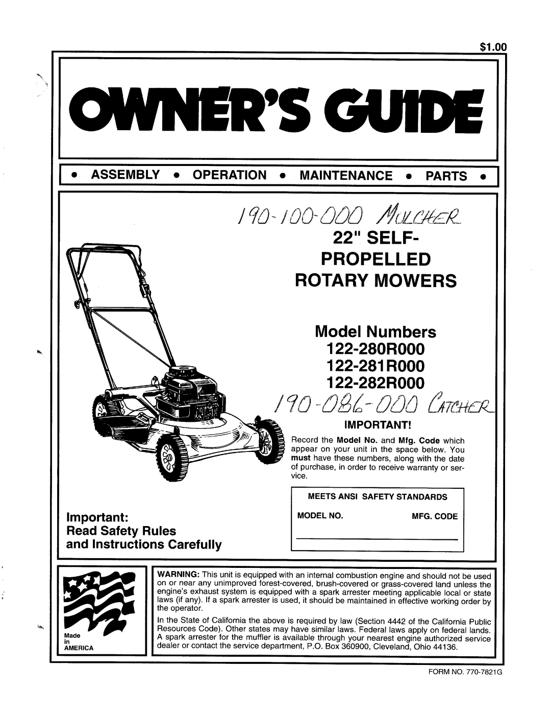 Bolens 122-281R000, 122-280R000, 122-282R000 manual 