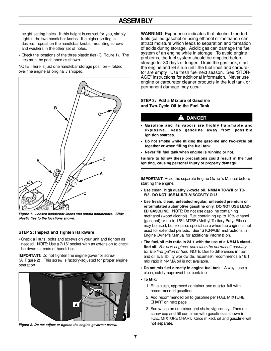 Bolens 12207 owner manual Inspect and Tighten Hardware, Use clean, high quality 2-cycle oil, Nmma TC-WII or TC 