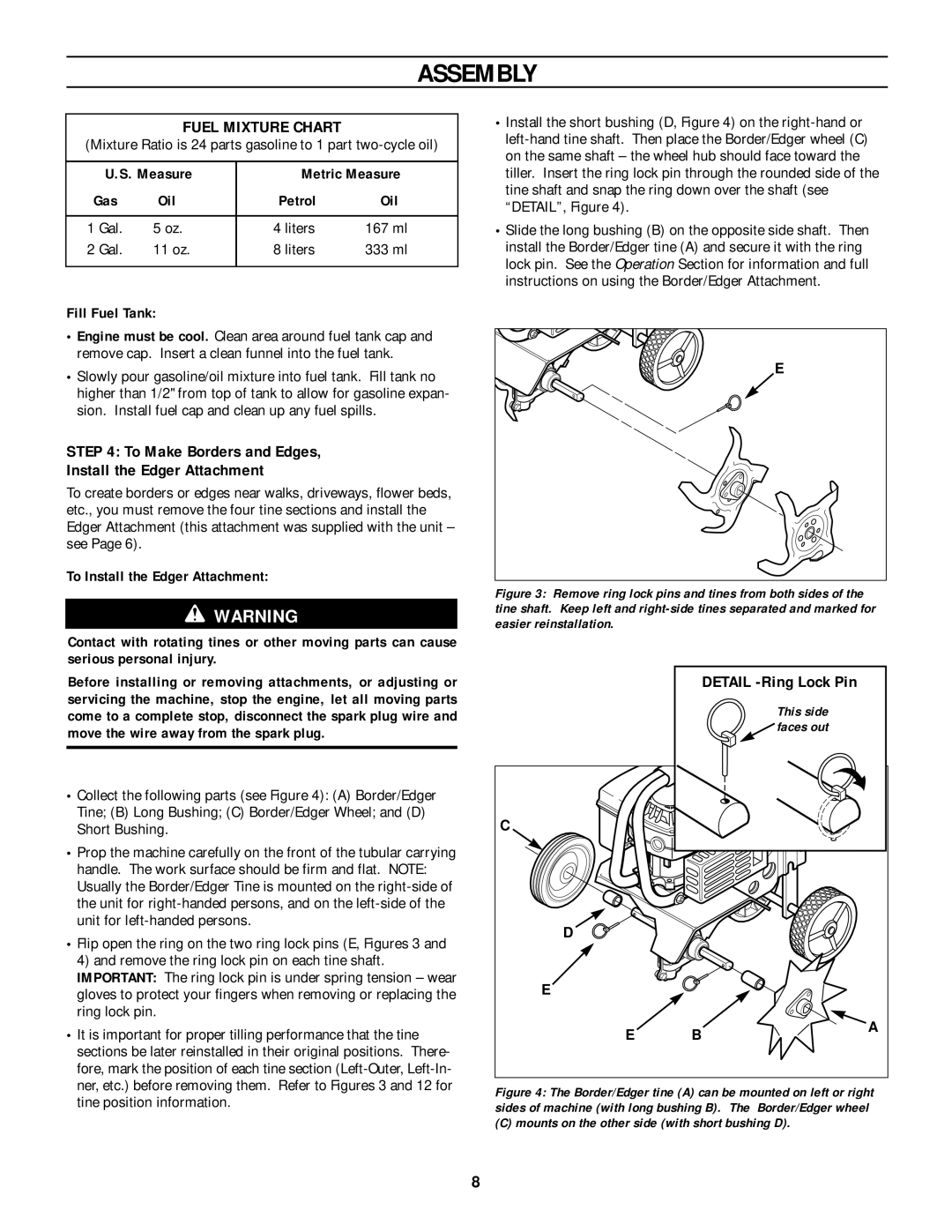 Bolens 12207 To Make Borders and Edges Install the Edger Attachment, Measure Metric Measure, Oil Petrol, Fill Fuel Tank 