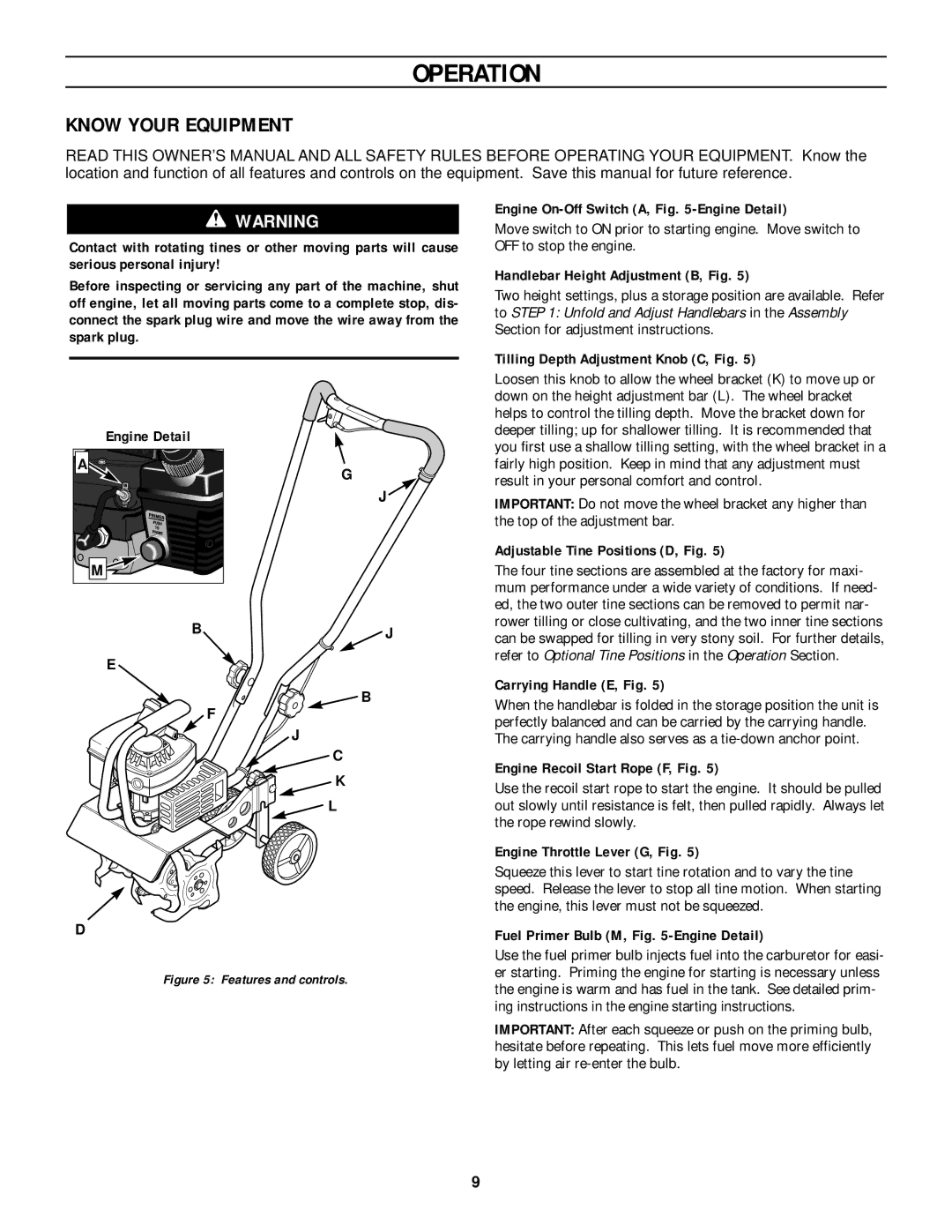 Bolens 12207 owner manual Operation, Know Your Equipment 