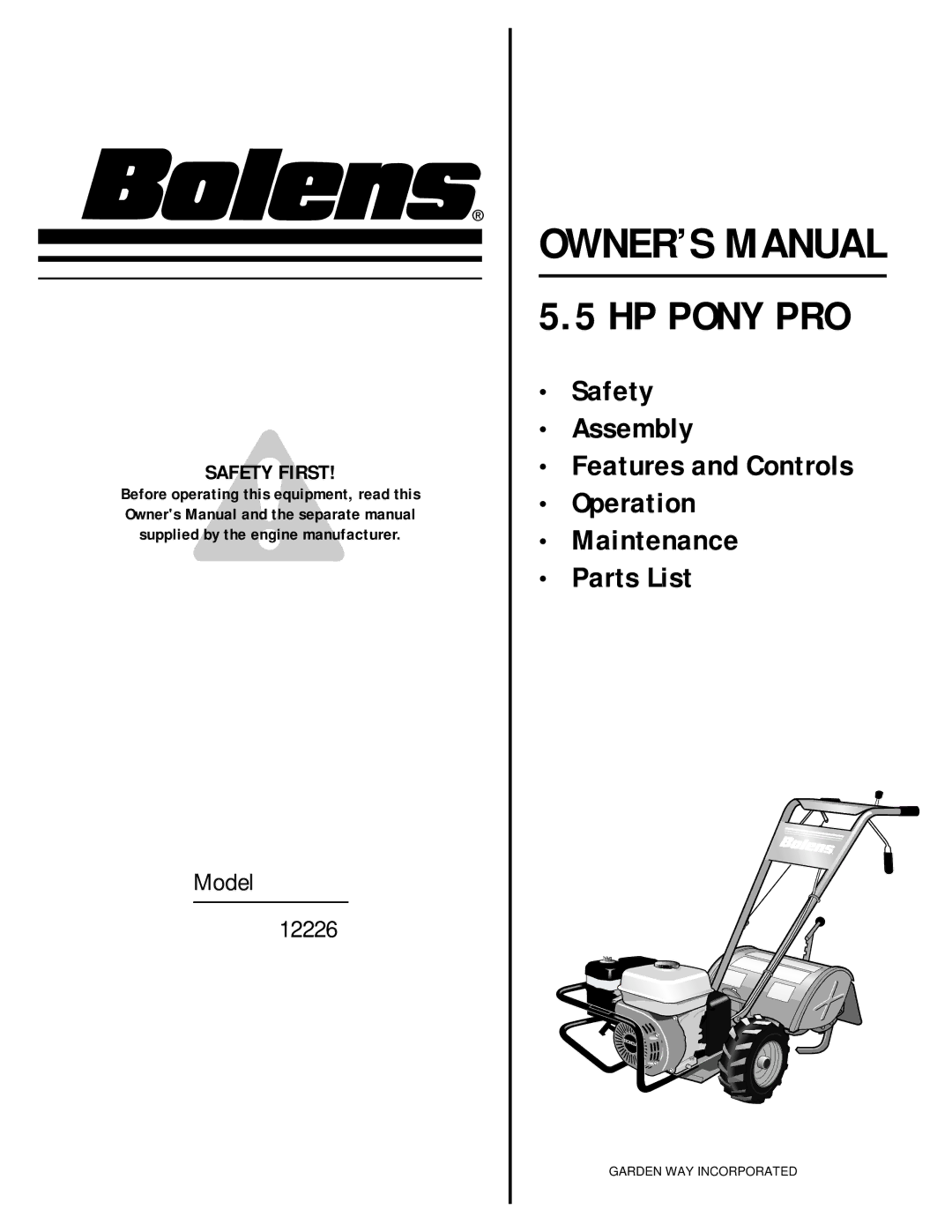 Bolens 12226 owner manual HP Pony PRO 