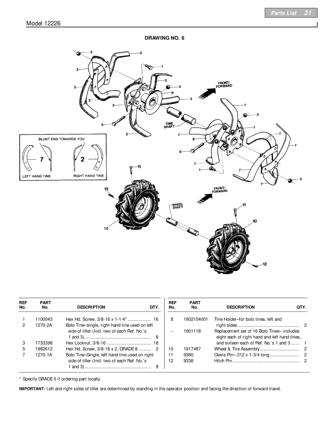 Bolens 12226 owner manual 1733398 