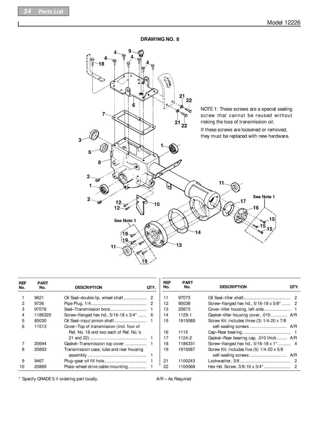 Bolens 12226 owner manual 9621 