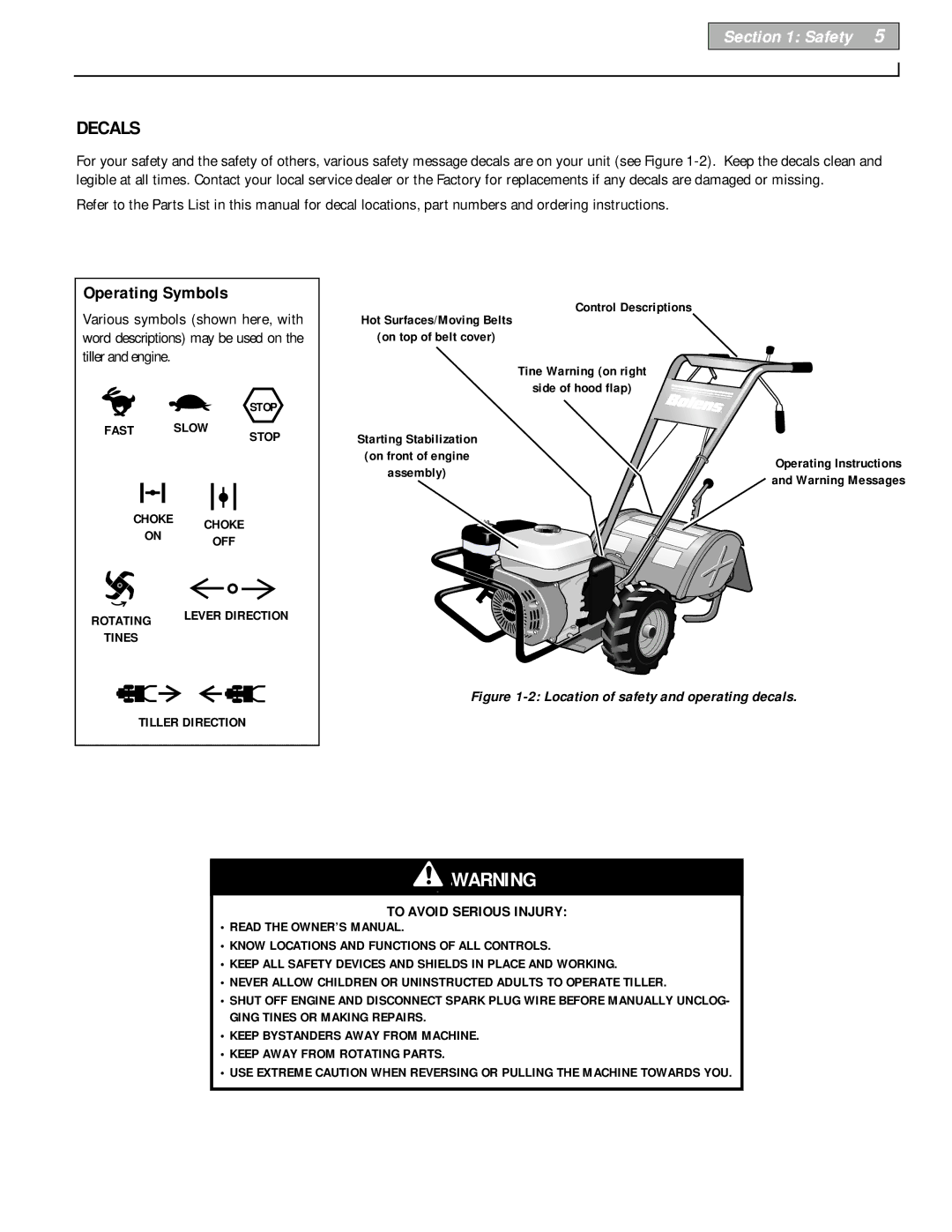 Bolens 12226 owner manual Decals, To Avoid Serious Injury 