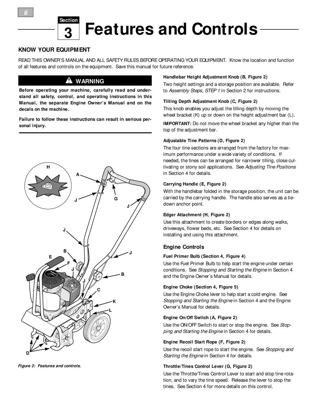 Bolens 12228 owner manual Features and Controls, Know Your Equipment, Engine Controls 