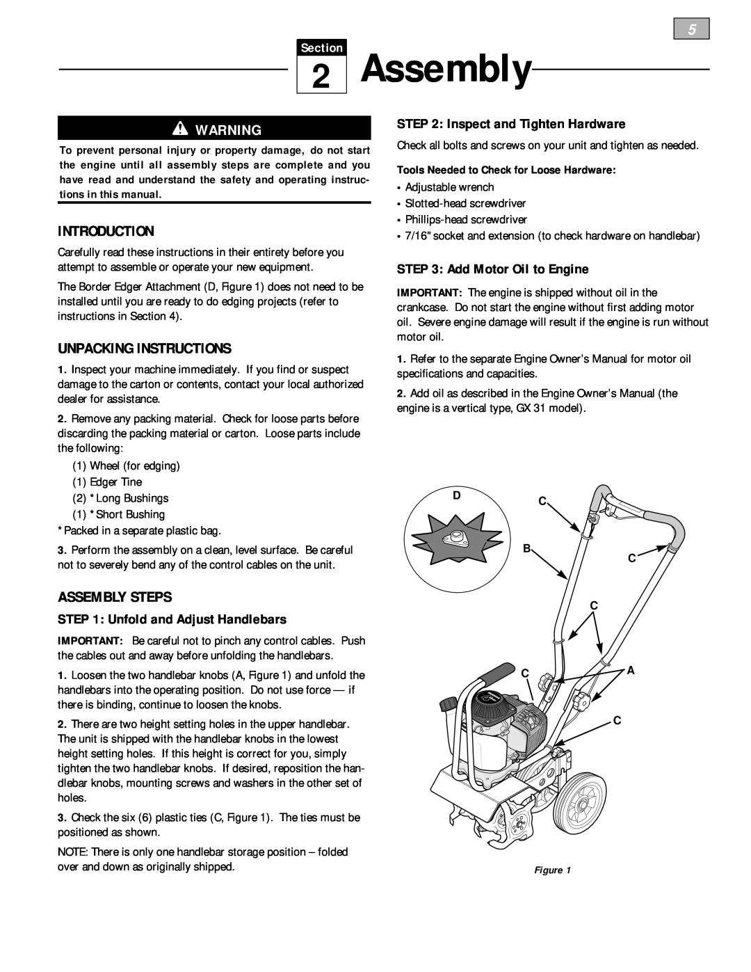 Bolens 12228 owner manual Introduction, Unpacking Instructions, Assembly Steps, Unfold and Adjust Handlebars, Section 