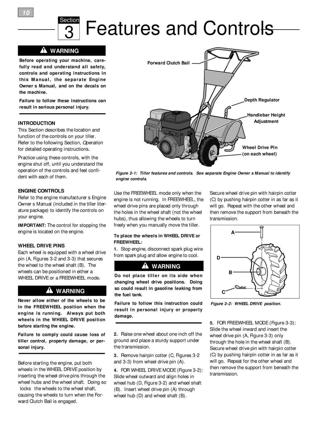 Bolens 12229 owner manual Introduction, Engine Controls, Wheel Drive Pins, Freewheel 