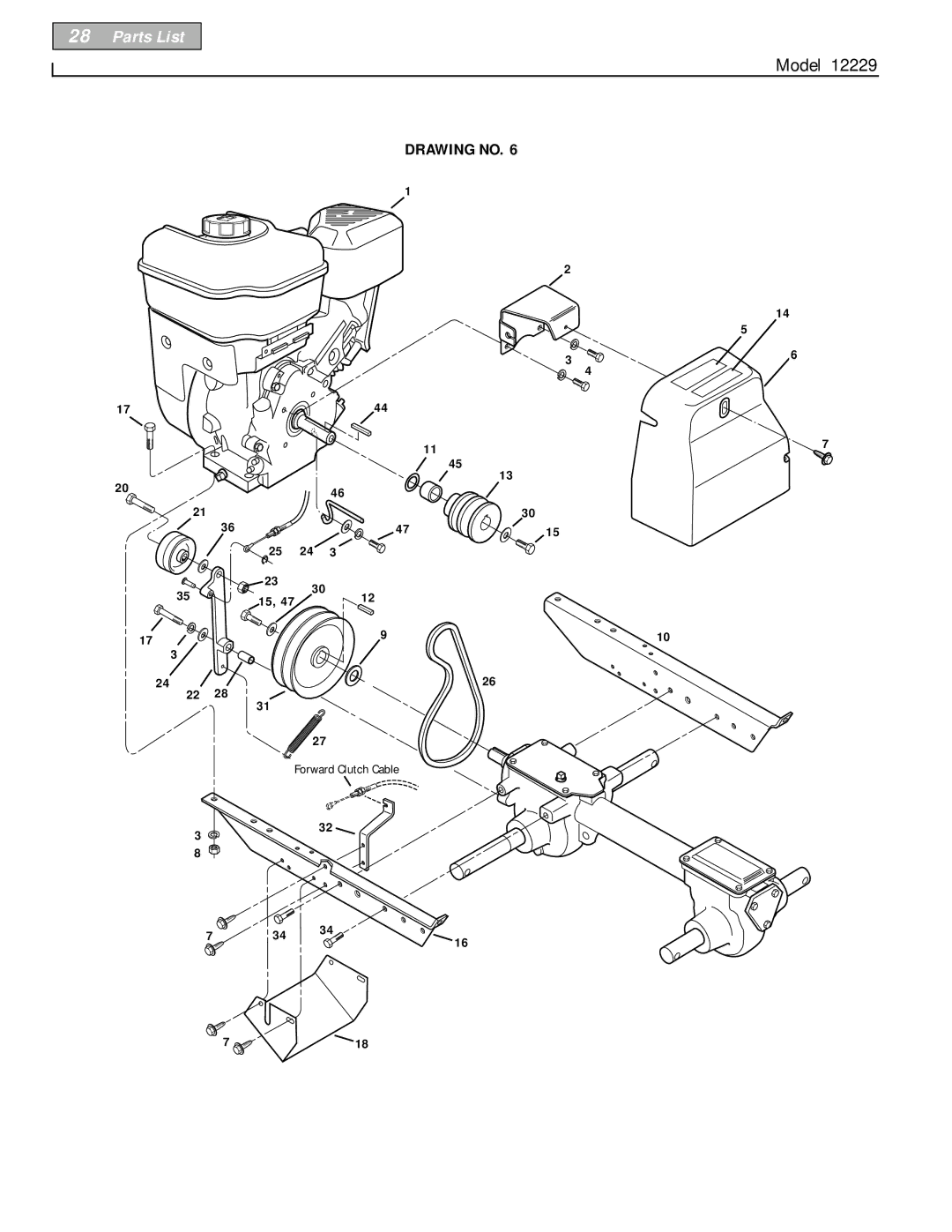 Bolens 12229 owner manual Forward Clutch Cable 